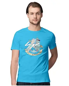 ALLEN BLACK Men's Regular Fit T-Shirt Space Alcoholics Bender Rodriguez & Rick Sanchez 100% Cotton T-Shirt Sky Blue_RBA-SKY-BLUE-5XL-MEN-ROUND_