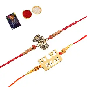 Elegant Bhaiya Rakhi " HI-FI BHAI" Designer Pendent Rakhi Combo For Bhaiya With Roli Chawal And Greeting Card -450