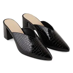 Bella Rosa Front Closed Croco Patent Block Heel (Black, numeric_7)
