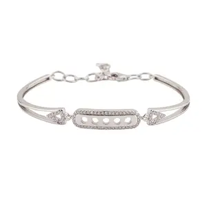 BHAVANI JEWELLERS 925 Sterling Silver Cubic Zircon Adjustable Kada Bracelet for Women | Elegant & Sparkling Design | valentine's day gifts