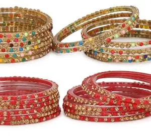 Somil Combo Of Wedding & Party Colorful Glass Kada/Bangle, Pack Of 24, Multicolor & Red