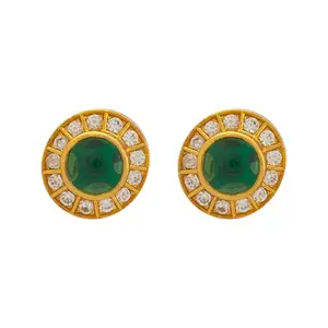 Kushal's Fashion Jewellery Green Gold Plated Casual 92.5 Pure Silver Temple Earring - 425299