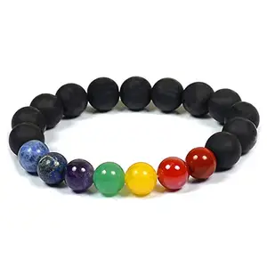 Crystu 7 Chakra with Black Onyx Crystal Stone Bracelet 10 mm Round Beads for Reiki Healing and Crystal Healing Stones (Color : Multi)