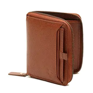 LOUIS STITCH Men's Hickory Tan Italian Saffiano Leather Wallet RFID Blocking Card Holder Zip Protection Multiple Slots Handcrafted Premium Wallets for Men Boys (Goel)