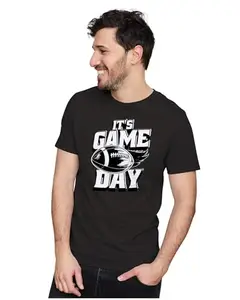 ALLEN BLACK Men's & Women's Regular Fit T-Shirt It's Game Day - Rugby 100% Cotton Unise T-Shirt Black_GAMED05-Black M Men Round_