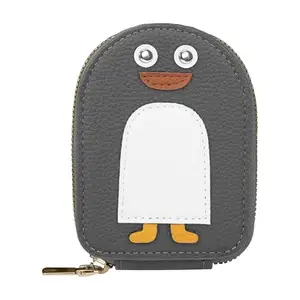 The Wallet Store Snowy Snug Vegan Leather Zipper Wallet for Women | Cute Penguin Design | Portable Mini Wallet for Women | Multiple Cards & Cash Slots (Grey)