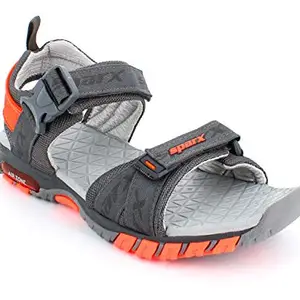 Sparx Men SS-520 Dark Grey Neon Orange Floater Sandals