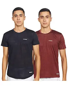 Charged Active-001 Camo Jacquard Round Neck Sports T-Shirt Navy Size Medium And Charged Brisk-002 Melange Round Neck Sports T-Shirt Rust Size Medium