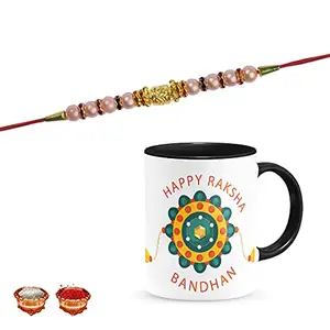 Manonita Rakhi Gift for Brother, bhaiya bhabhi, Gift Set (Rakshabandhan Mug, Roli,Chawal) BLACKMUG-15-BC