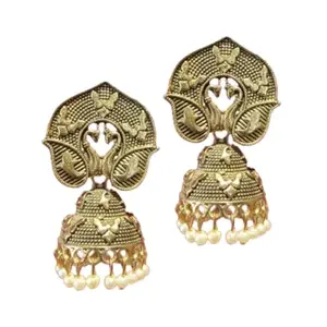 Dheera's Antique gold tone earring set || traditional white pearl jhumki || latest stylish studs drop earrings for women || 1 Pair