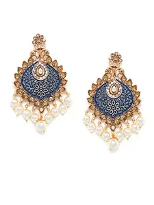 PANASH Gold-Plated Blue Handpainted Pearl Drop Earrings For Women & Girl