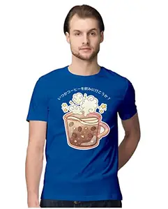 ALLEN BLACK Men's Regular Fit T-Shirt Kawaii Coffee - Japanese 100% Cotton T-Shirt Royal Blue_KAWCOFJP-Royal Blue 5XL Men Round_