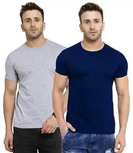 Scott International Men's Regular Fit T-Shirt (Pack of 2) (SS20-2RN-BU-GR-L_Navy Blue & Grey _Large)