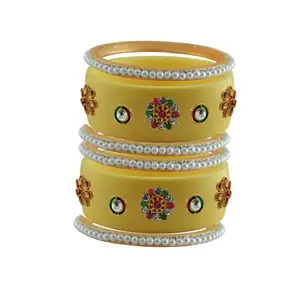Vidhya Kangan Stone Stud Color Cream Acrylic Bangle | Over Size | Plus size |For Woman and girlsChura Bangles Set for Wedding and Party (sku-ban24937)