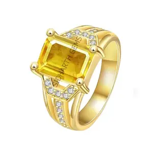 SIDHGEMS 10.25 Ratti Yellow Sapphire Ring Adjustable Pukhraj Gold Plated Gemstone Ring Astrological Purpose for Men and Women