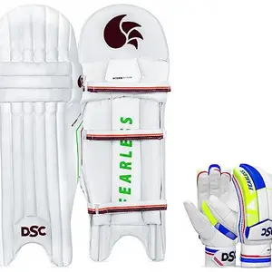 DSC Intense Attitude Leather Cricket Batting Legguard for Mens, Size - Mens, Right Hand & DSC 1500398 Intense Attitude Men's Polyester Cricket Right Batting Gloves (Colour May Vary)