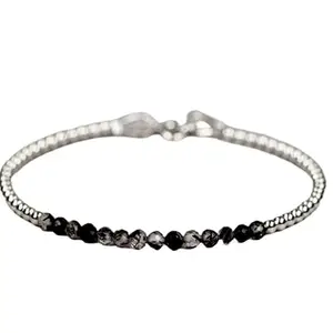 RRJEWELZ Black Rutile Quartz Bracelet for Men & Women – 3-3.5mm Round Faceted Multicolor Beads – 7 inch with Silver Plated Clasp – Healing, Fashion, Gift, Spiritual, Yoga|LCBR_RR_01122