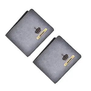 YOUR GIFT STUDIO Personalized Men's 2pcs Classy Leather Wallet Combo | Customized Men's Wallet with Name and Charm (Grey)