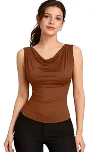 TIVANTE Women's Sleeveless Cowl Neck Top Woman || Crop top for Women Stylish Western