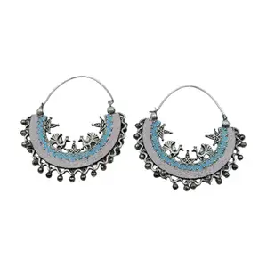 Vintage Style Peacock Chandbali Earrings | Pink & Blue Enamel | Oxidised Silver Finish | Traditional Ethnic Jewelry for Women & Girls