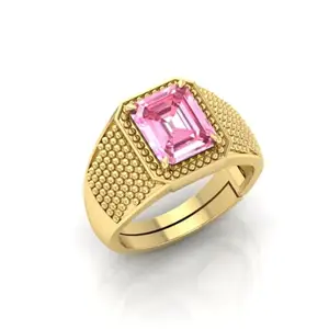 MBVGEMS Ring 13.00 Ratti Certified AAA++ Quality Natural Pink Sapphire Gemstone Ring Gold Plated for Men and Women's