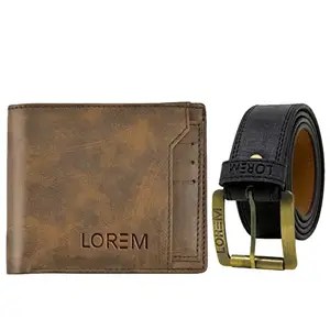 LOREM Mens Combo of Artificial Leather Wallet & Belt FZ-WL24-BL01