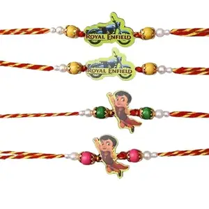 PALKU CREATIVE Palku Creation Designer Kids Rakhi Combo Pack – Cartoon & Royal Bike Themed Rakhis for Raksha Bandhan – Multicolor, Set of 4