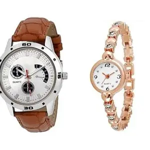 LAKSH Attractive Brown Starp and Metal Starp with Diamond Strap Watch forMen&Women Couple (SR-298) AT-298