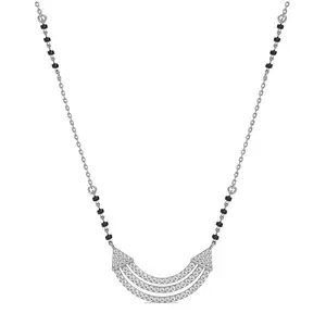 Clara 925 Sterling Silver Urja Mangalsutra Tanmaniya Pendant With Black Beads Chain | Platinum Plated, Swiss Zirconia |Gift for Wife