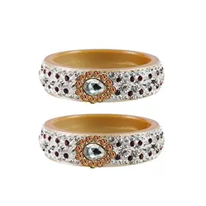 MAYA FASHION Cream stone Stud Acrylic-Brass Bangle Elegant Extra Large Size Bangle | Perfect Fit for Plus Size banglesTrendy and Comfortable Fit for woman and girls | (Sku-ban4591)