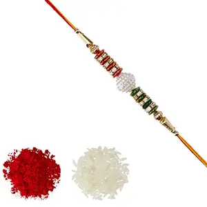 Aheli Pearl AD Ring Rakhi with Roli Chawal Tilak For Men Boys (Golden) (R17716F)