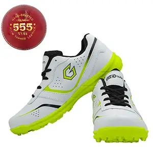 Gowin Academy White/Green Cricket Shoes Size-1 with TR-555-R Cricket Leather Ball Alum Tanned Red