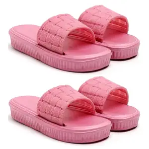 Skytrap Stylish Comroftable Trending Light Weight Extra Soft Pink Rubber Slides Slippers Flipflop for Women & Girls Combo of 2