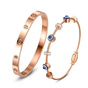 MIAMI evil eye bracelet for women stylish Evil Eye Bangles for women Anti Tarnish Adjustable hand Rose gold Bracelet for girls Kada for Women Magnet Accessories Jewellery friendship crystal combo