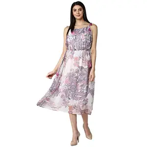 StyleStone Women's Pink and Lavender Chiffon Tieup Dress(3715WhtBohoDrsXL)