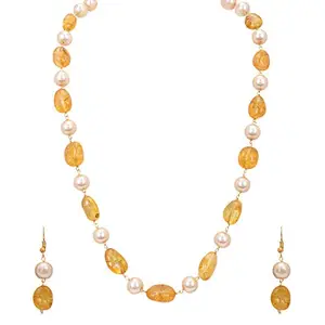 AV Fashion India A V FASHION - Semi Precious Tourmaline Gemstone Yellow Tumble Beads Necklace Set For Girl and Women 16" Long Mala Same as Image Fashion Jewellery