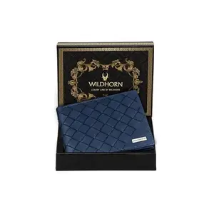 WildHorn RFID Protected Leather Wallet for Men I Handcrafted I Ultra Strong Stitching I Weave Design I Spacious (Blue)