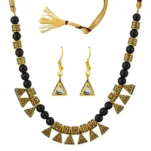 Jewels Galaxy Women's Fashion Beads & Crystal Gold Plated Necklace Set for Women/Girls (Black) (CT-NCK-44103)