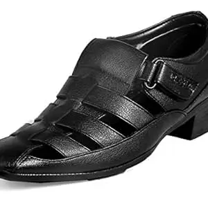 BXXY Black Height Increasing Synthetic Leather Roman Sandals for Men