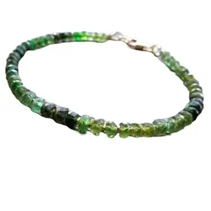 Lady Works Unisex Bracelet Green Tourmaline 4mm Rondelle Shape Faceted Cut Gemstone Beads 7 Inch Silver Plated Clasp Bracelet| Lcbr_03439