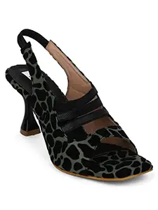 ELLE Women's Olive Green & Black Slim Heel Sandal
