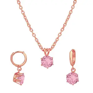 Mahi Rose Gold Plated Solitaire Pink Round Crystal Pendant Set for Women (NL1103779ZPin)