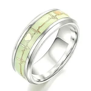 AJS Stainless Steel Glowing Heartbeat Finger Ring For Men & Women (18_Green)