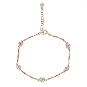 ZAVYA 925 Sterling Silver Cubic Zirconia Heart Rose Gold Plating Chain Bracelet | Gift for Women and Girls | With Certificate of Authenticity and 925 Hallmark