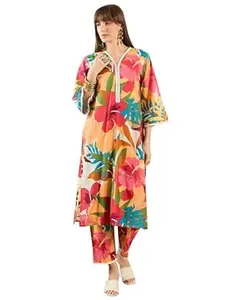 INDO ERA Women's Cotton Ethnic Co-Ord Set | Kurta Pant Set | Stylish Cotton Suit Set for Women,6404