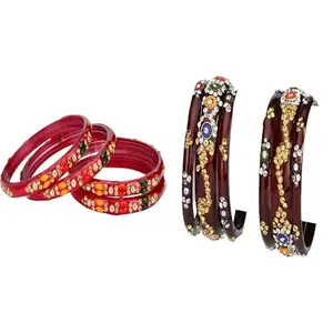 Somil Trendy Combo Bangles Pack For Women | Colorful Traditional Set | Ideal For Party, Puja & Daily Use, Pack Of10, Multicolor, Maroon -Z183