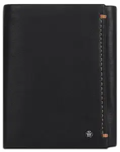 Louis Philippe Wallet for Men Tri-Fold Slim & Sleek with RFID Security Genuine Leather (Black)