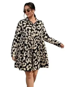GRECIILOOKS Women Plus Size Dresses for Women Western Outfits | Stylish Printed Shirt Dress with Waist Tie | Casual Party Office Wear Knee Length Dress for Women