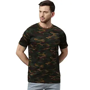 Urbano Fashion Men's Green Military Camouflage Printed Half Sleeve Slim Fit Cotton T-Shirt (Camou-halfslv-Green-l)
