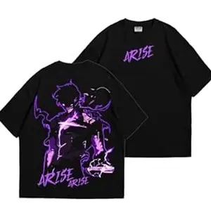 TEESANIME Tees Anime Arise Sung Jinwoo Oversized T Shirt for Men and Women Premium Heavy Gauge Cotton Drop Shoulder Baggy Streetwear T-Shirt (in, Alpha, M, Plus Black